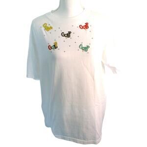 Peter, Joseph & Honey Women's White Embroidered & Beaded Golf T-shirt Size Lg.